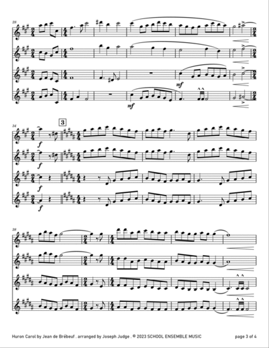 Huron Carol for Clarinet Quartet in Schools Clarinet Quartet scores gallery preview page 3