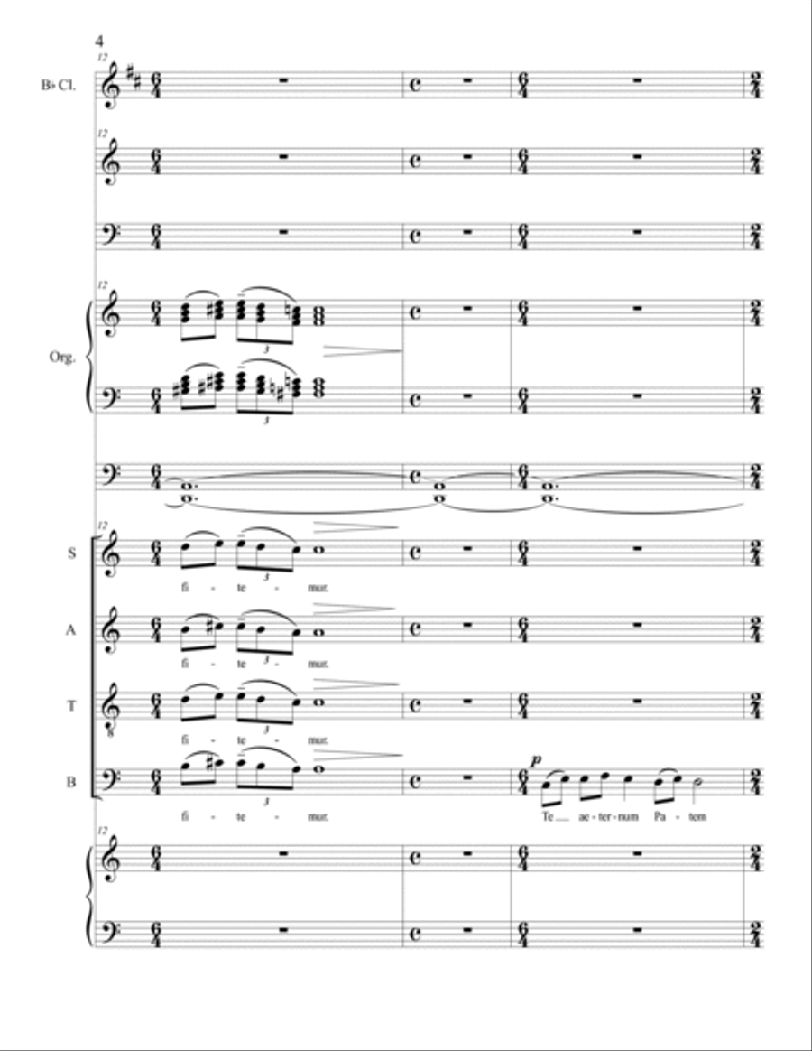 Arkady Leytush - 'Te Deum' for SATB Choir, Clarinet, Organ, Harpsichord and Carillon 4-Part scores gallery preview page 4
