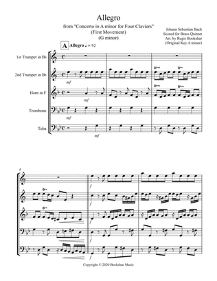 Allegro (from "Concerto for Four Claviers") (G min) (Brass Quintet - 2 Trp, 1 Hrn, 1 Trb, 1 Tuba)