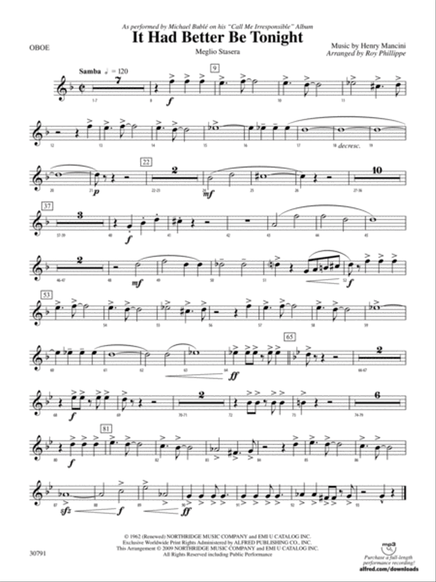 It Had Better Be Tonight (Meglio Stasera): Oboe Concert Band scores gallery preview page 1