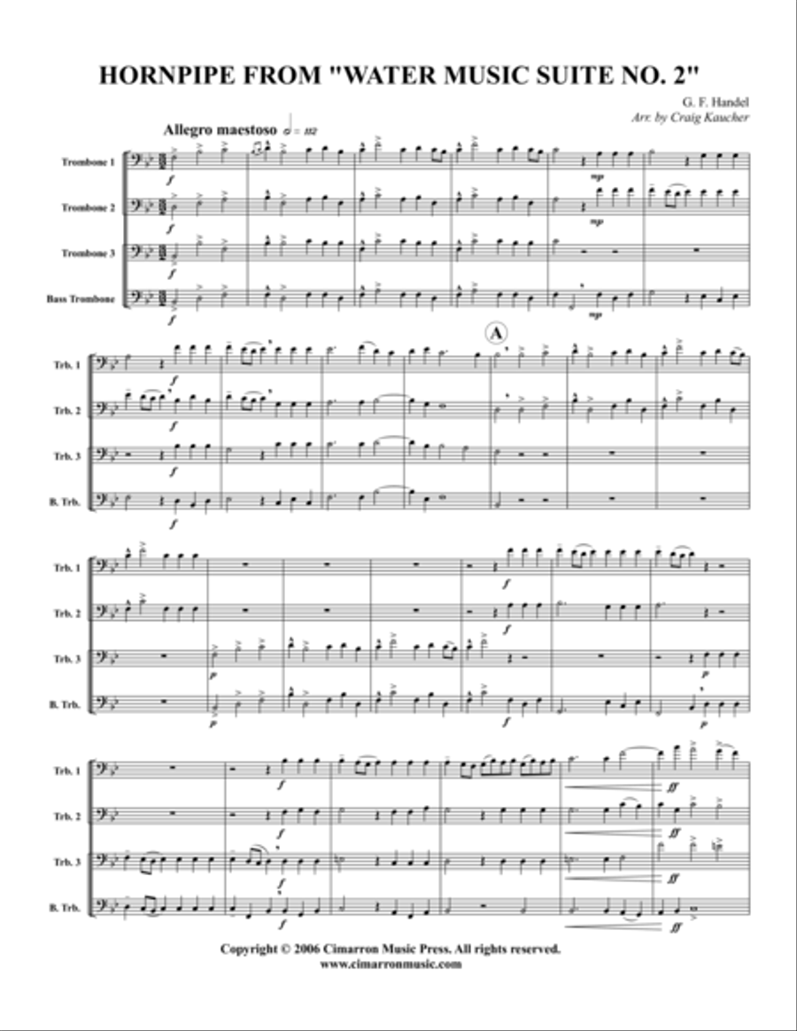 Hornpipe, from Water Music Suite No. 2 Trombone scores gallery preview page 1