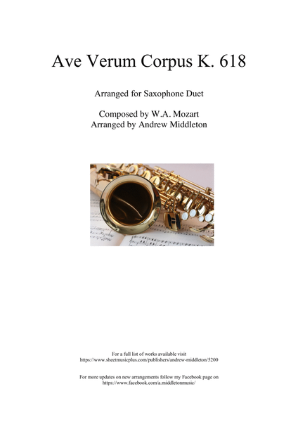 Ave Verum Corpus K. 618 arranged for Saxophone Duet image number null