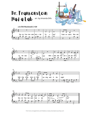 Book cover for Dr. Frankenstein Had a Lab (a Halloween version of Old MacDonald for Easy Piano)