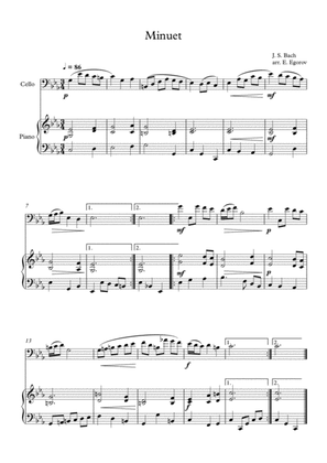 Book cover for Minuet (In D Minor), Johann Sebastian Bach, For Cello & Piano