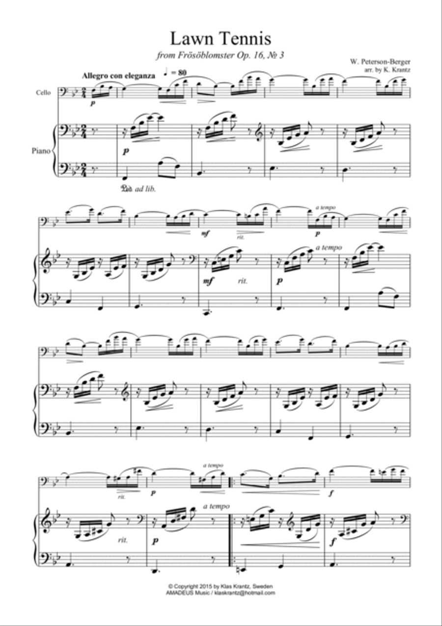 Lawn Tennis for cello and piano Piano scores gallery preview page 2