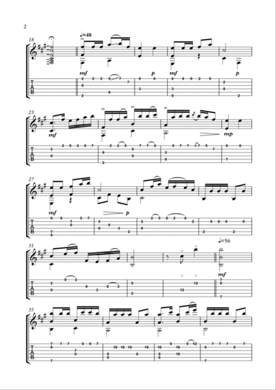 Moonlit Night on the Spring River - solo guitar Acoustic Guitar scores gallery preview page 2