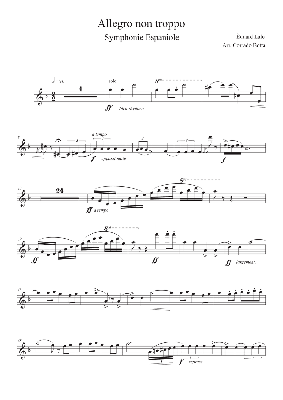 Allegro non Troppo, Edouard Lalo Symphonie Espagnole Flute Solo scores gallery preview page 1