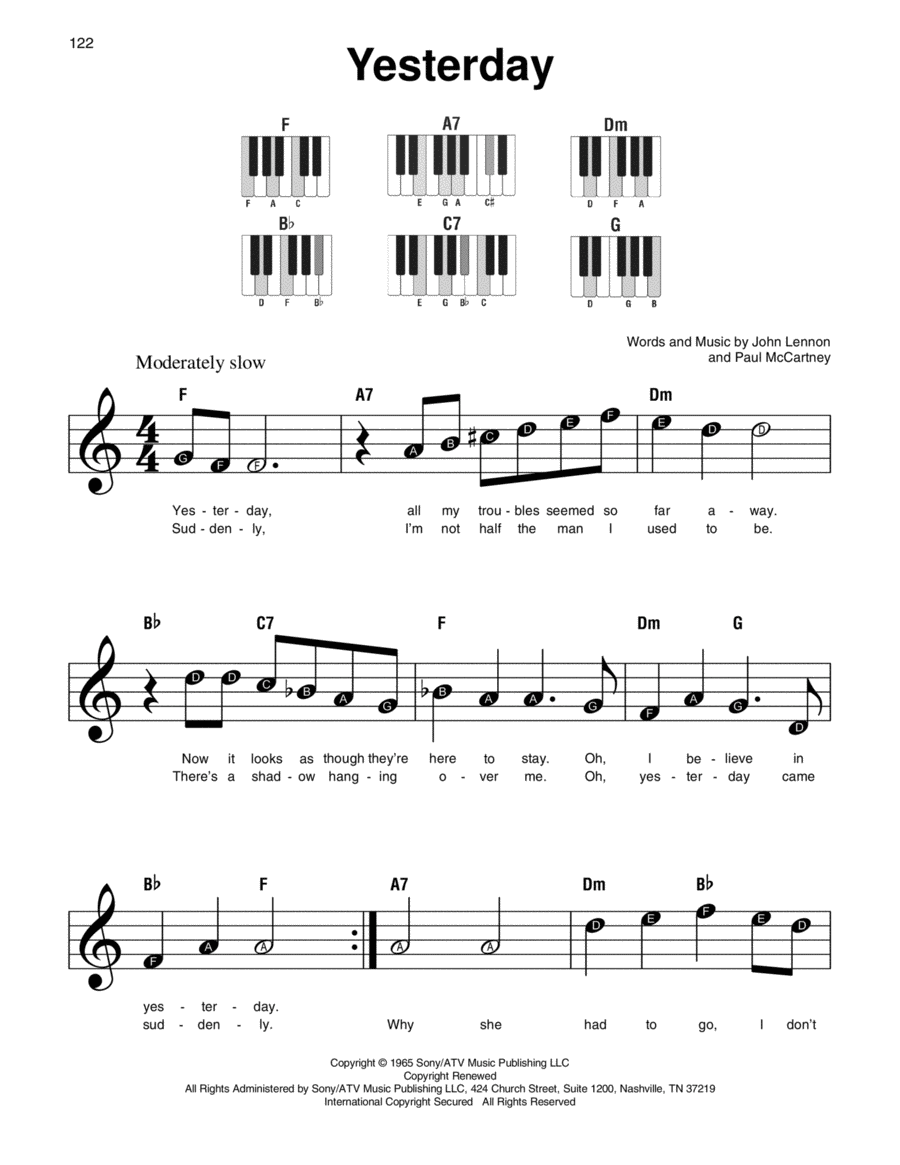 Yesterday Easy Piano scores gallery preview page 1