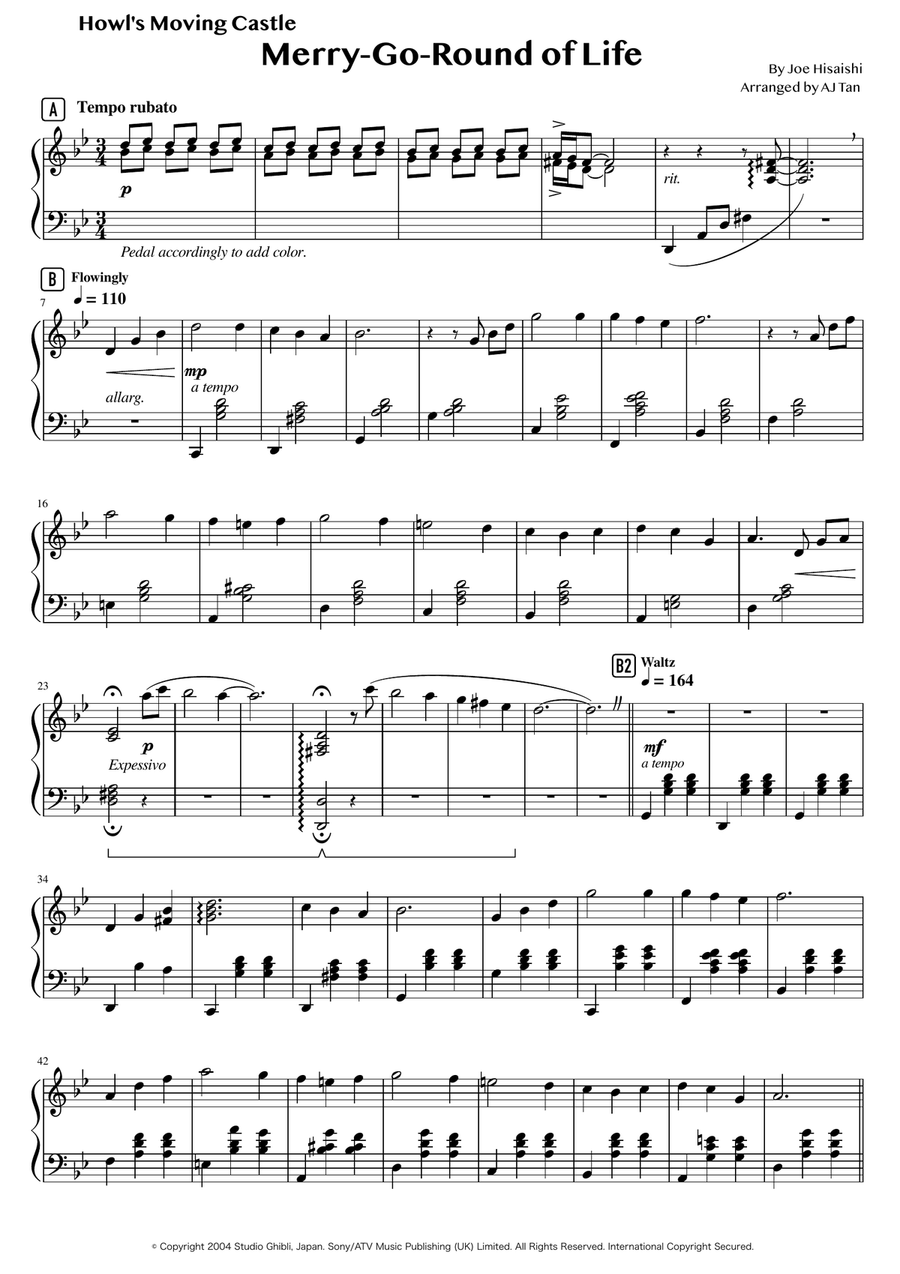 Merry-go-round Of Life Piano Solo scores gallery preview page 1