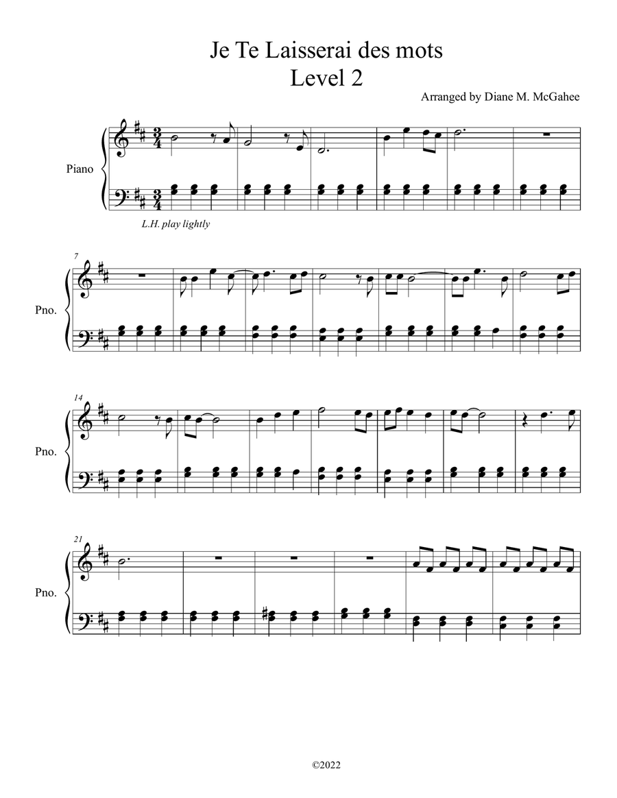 Je Te Laisserai Des Mots Piano Solo scores gallery preview page 1