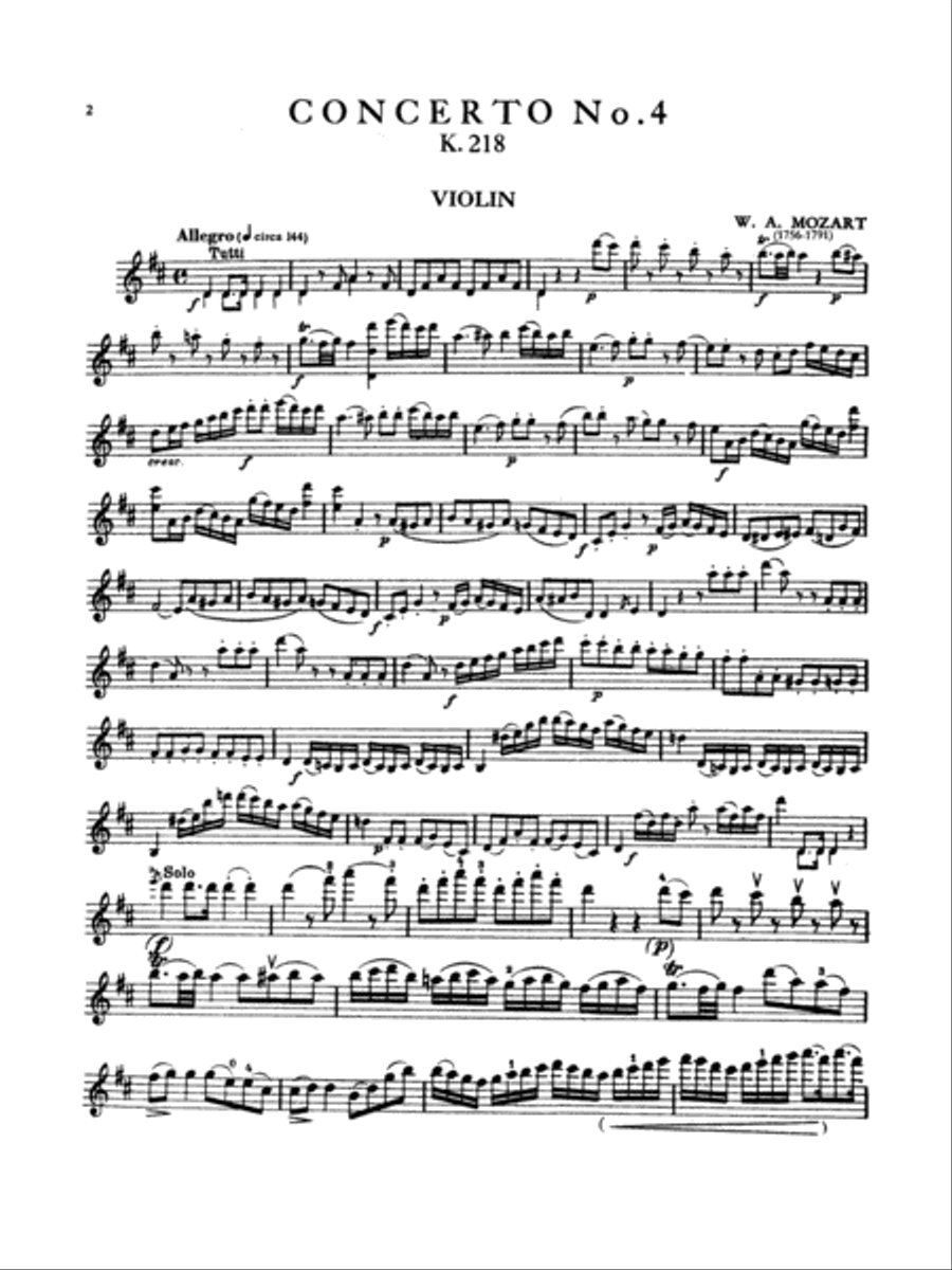 Mozart: Violin Concerto No. 4 in D Major, K. 218 Violin Solo scores gallery preview page 2