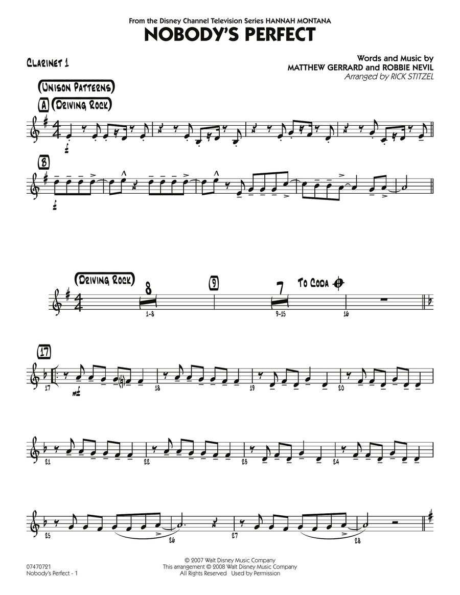 Nobody's Perfect - Bb Clarinet 1 Jazz Ensemble scores gallery preview page 1