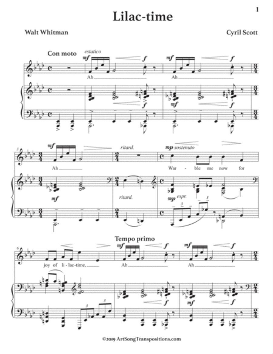 SCOTT: Lilac-time (transposed to A-flat major) Voice scores gallery preview page 2