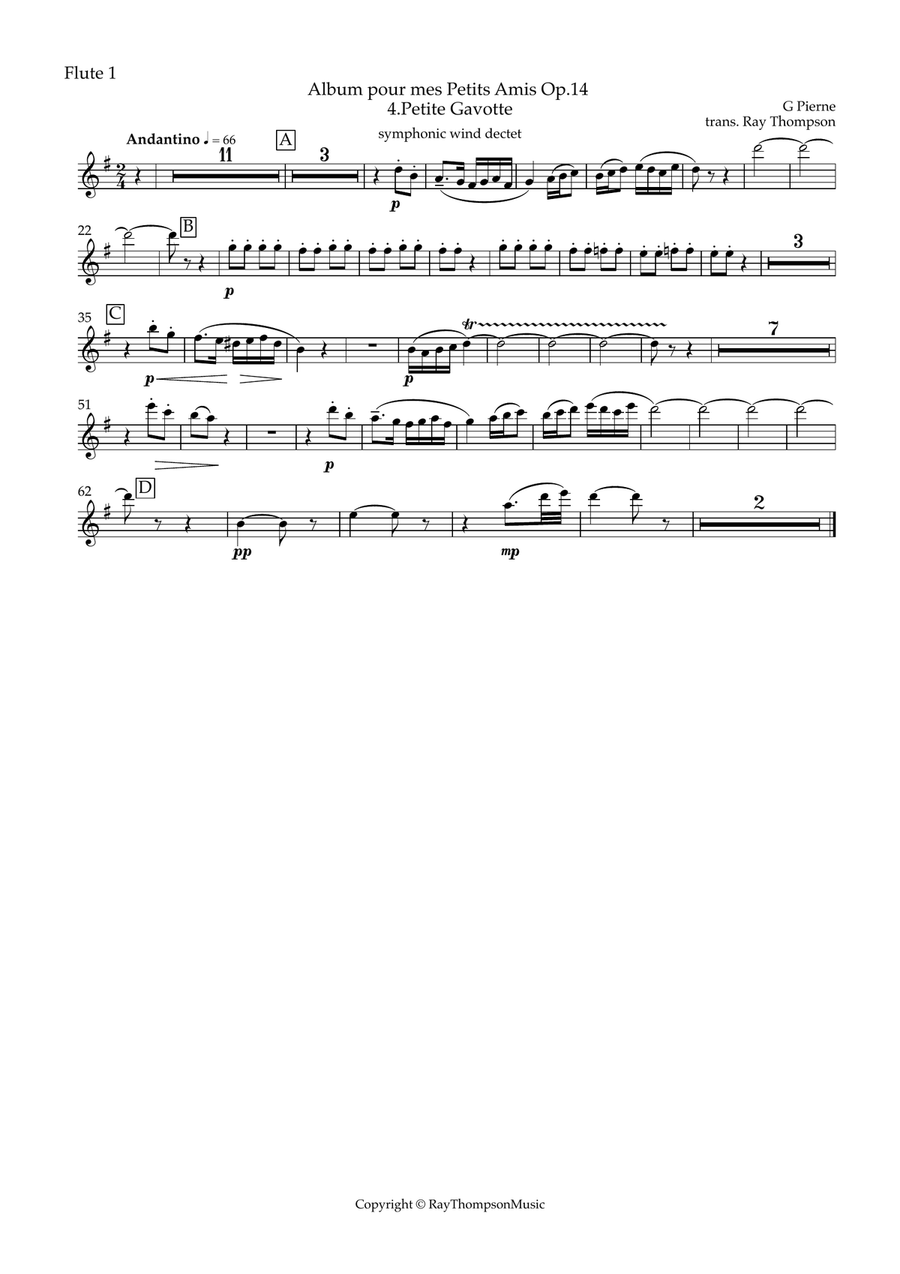 Pierné: Album pour mes Petits Amis Op.14 - 4.Petite Gavotte - symphonic wind dectet Woodwind Quintet scores gallery preview page 4