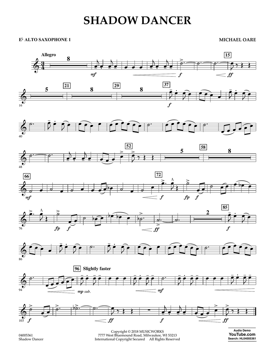 Shadow Dancer - Eb Alto Saxophone 1 Concert Band scores gallery preview page 1