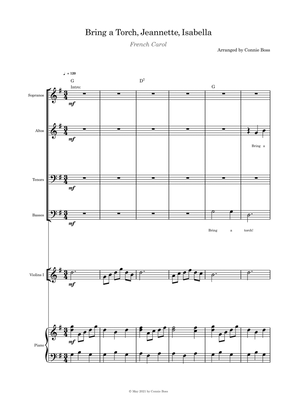 Bring a Torch, Jeanette, Isabella - SATB, violin and piano with parts page