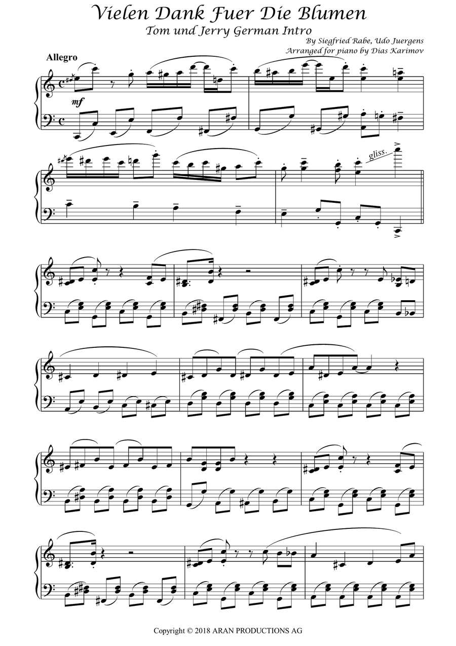 Vielen Dank Fuer Die Blumen Piano Solo scores gallery preview page 1