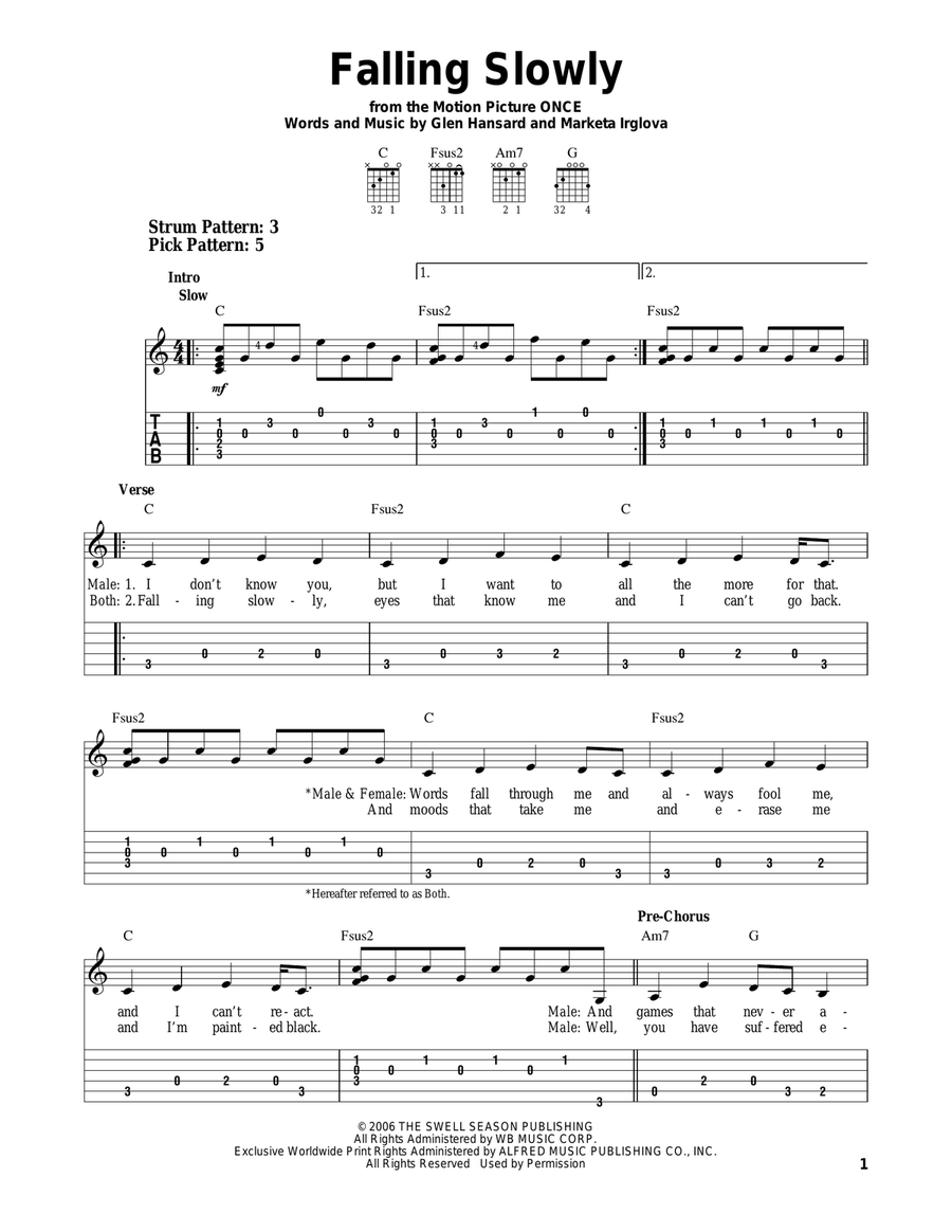 Falling Slowly (from Once) Guitar Tablature scores gallery preview page 1