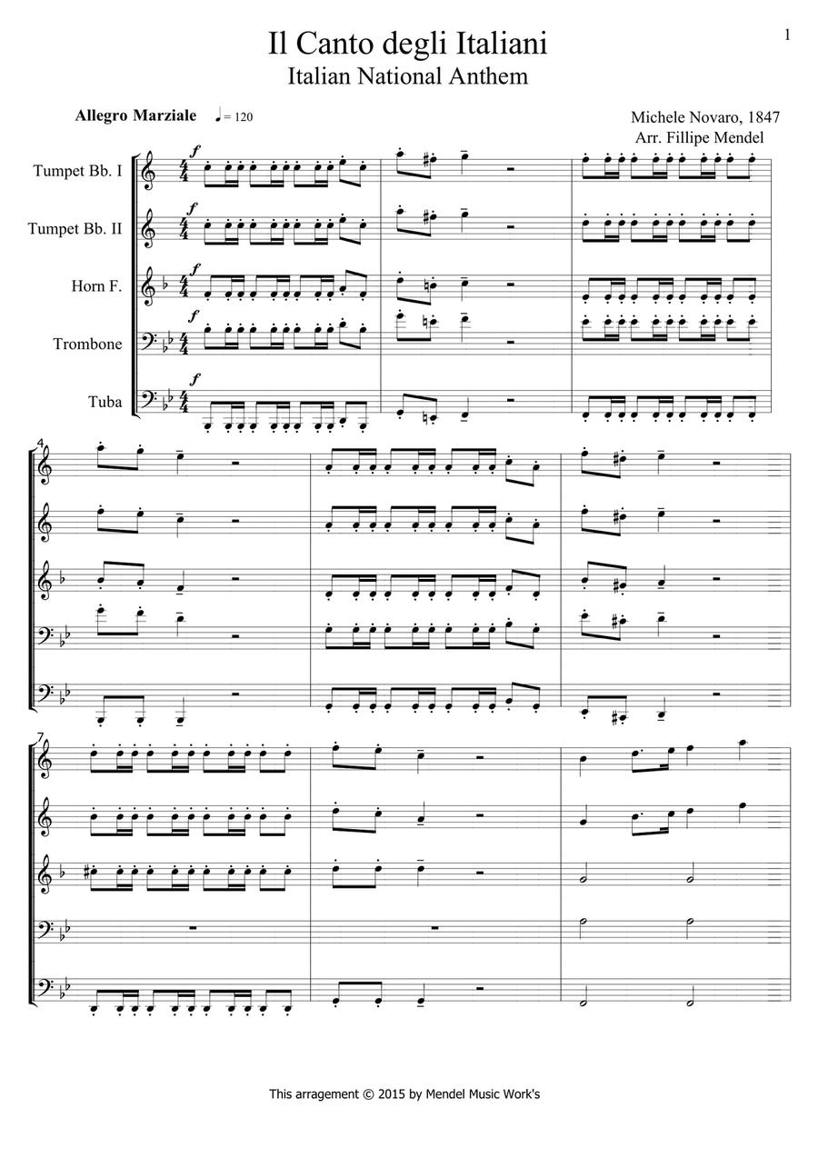 Italian National Anthem Italian National Anthem Brass Ensemble scores gallery preview page 1