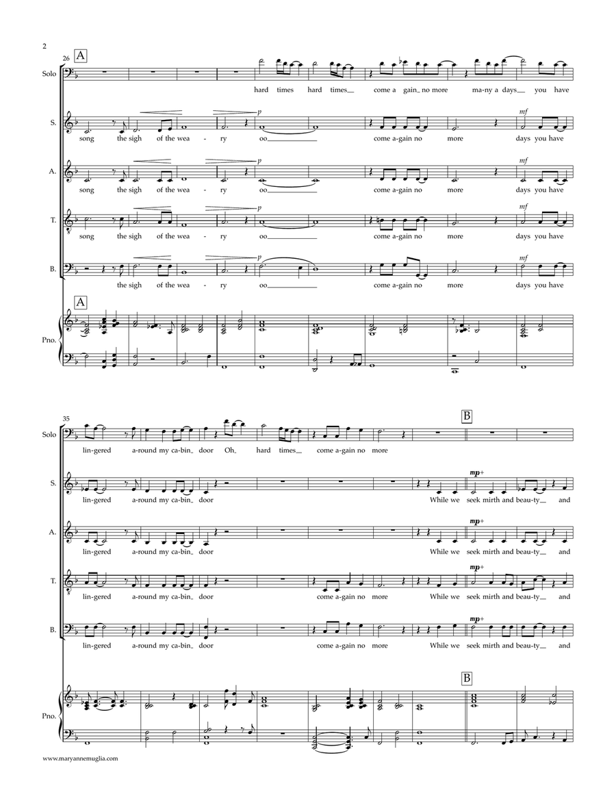 Hard Times Come Again No More 4-Part scores gallery preview page 2