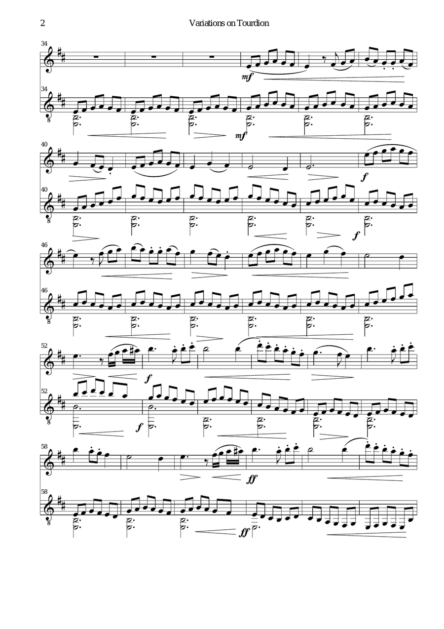 Variations on Tourdion (Quand je bois du vin clairet) for flute and guitar Flute scores gallery preview page 2