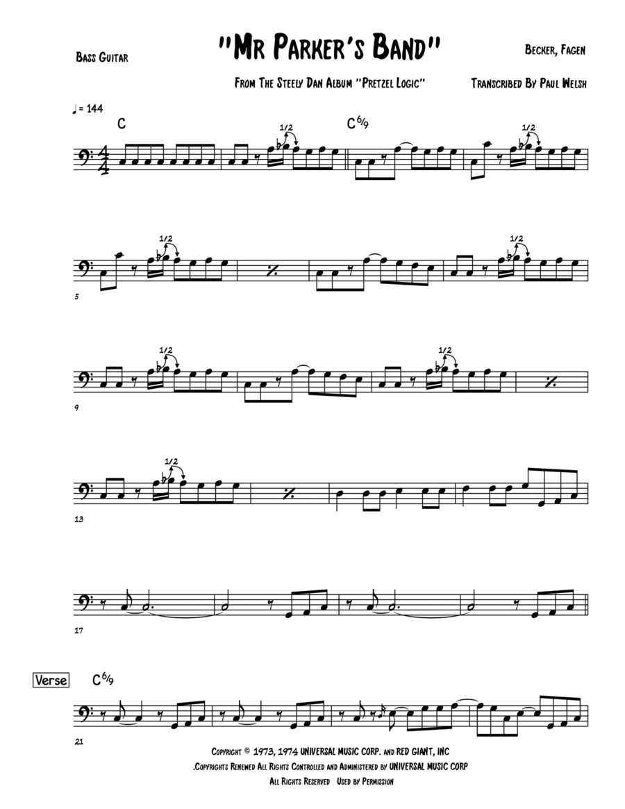 Parker's Band Parker's Band Bass Guitar scores gallery preview page 1
