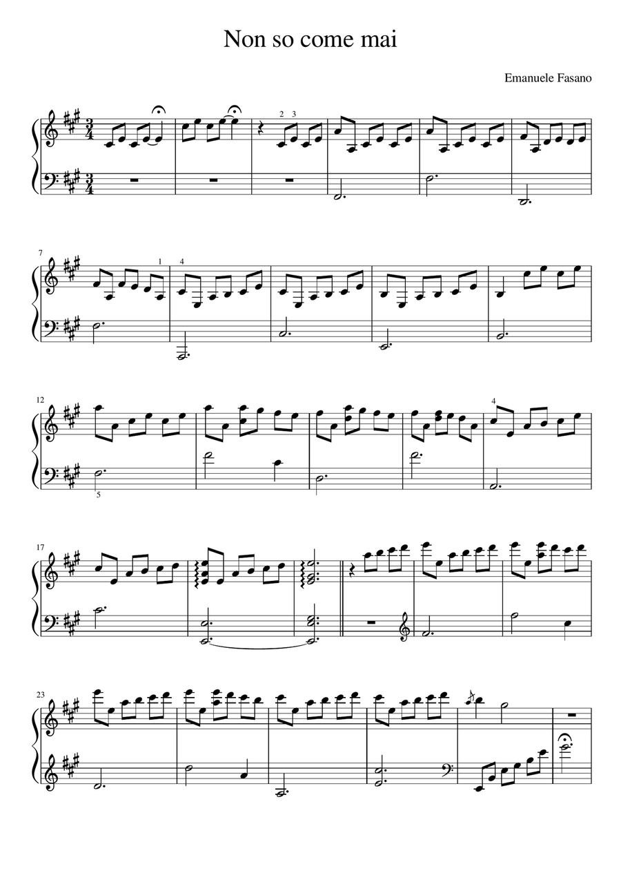 Non so come mai - Emanuele Fasano Piano Solo scores gallery preview page 1