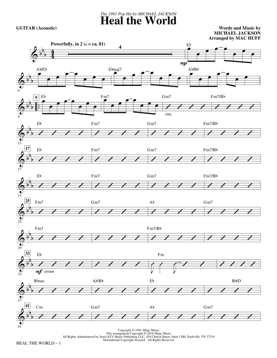 Heal the World (Arr. Mac Huff) - Guitar Choir scores gallery preview page 1
