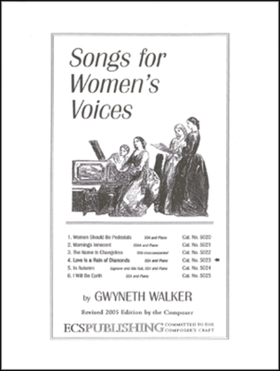 Book cover for Songs for Women's Voices: 4. Love Is a Rain of Diamonds (Choral Score)