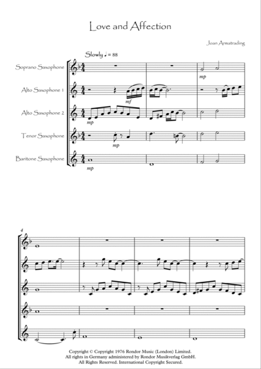 Love And Affection Love And Affection Saxophone Quintet scores gallery preview page 2