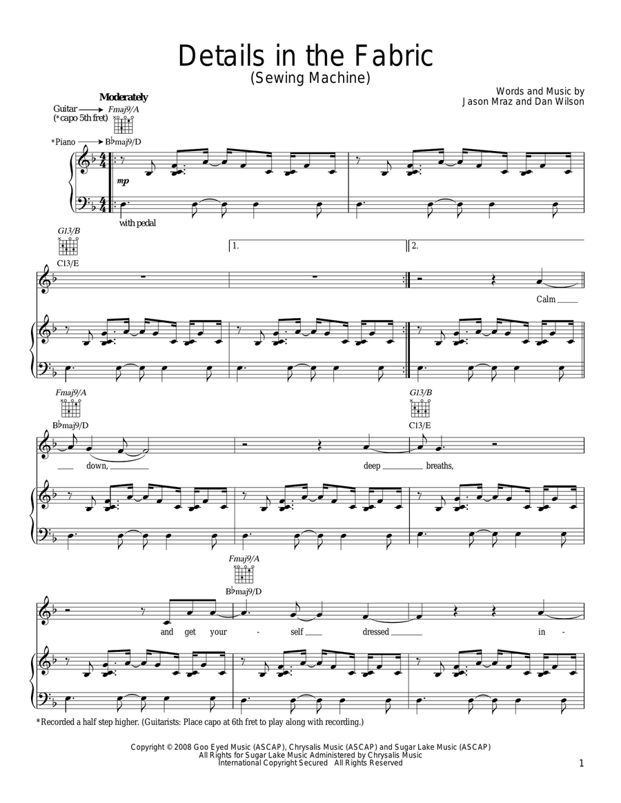 Details In The Fabric (Sewing Machine) Piano, Vocal, Guitar scores gallery preview page 1
