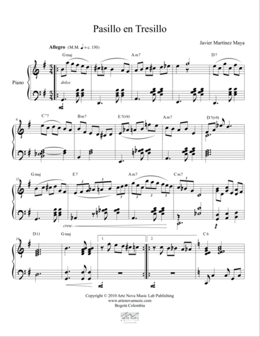 Pasillo en Tresillo Pasillo en Tresillo Piano Solo scores gallery preview page 2