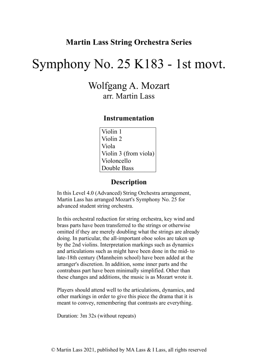 Symphony No. 25 in G minor K183 String Orchestra scores gallery preview page 1