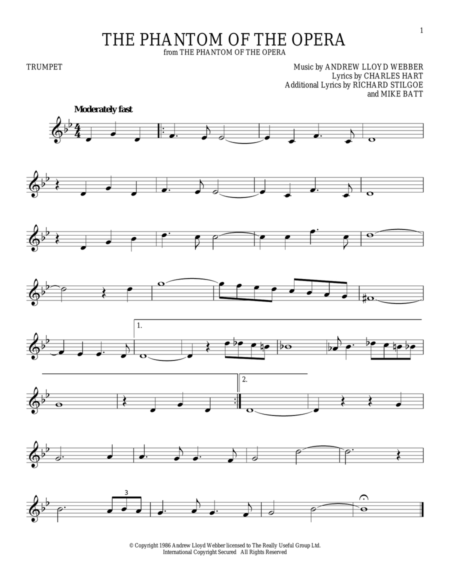 The Phantom Of The Opera The Phantom Of The Opera Trumpet Solo scores gallery preview page 1