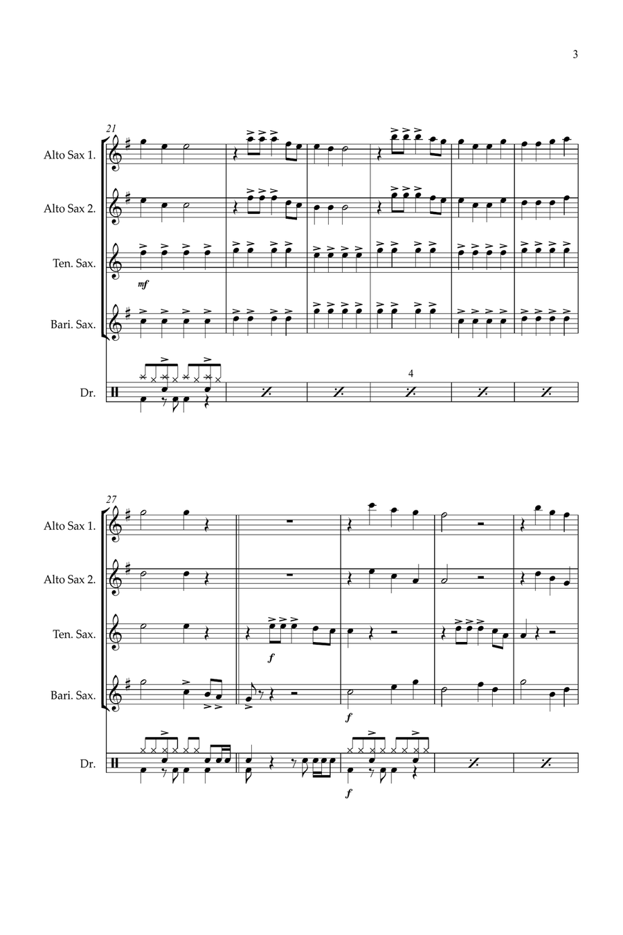 Feliz Navidad Feliz Navidad Saxophone Quartet scores gallery preview page 3