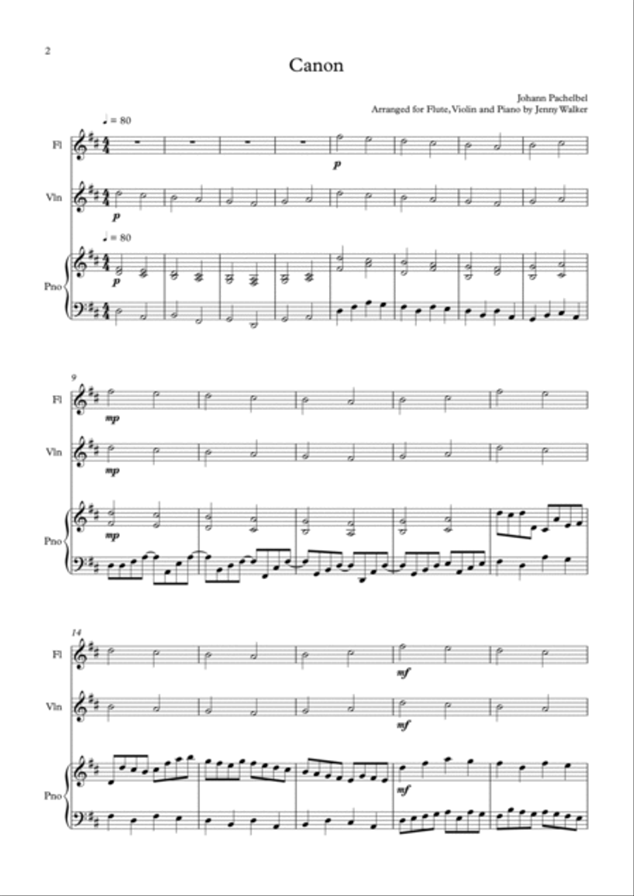 Pachelbel's Canon for Flute, Violin and Piano - Score Only Small Ensemble scores gallery preview page 2