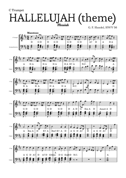 Aleluia (HALLELUJAH), of the Messiah - for C Trumpet and accompaniment image number null