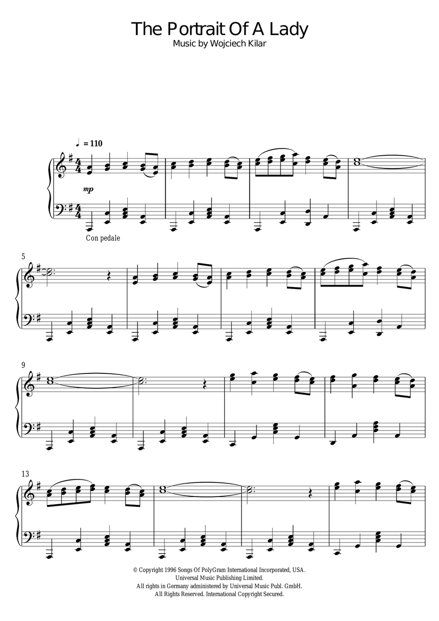 The Portrait Of A Lady (End Credits) Piano Solo scores gallery preview page 1