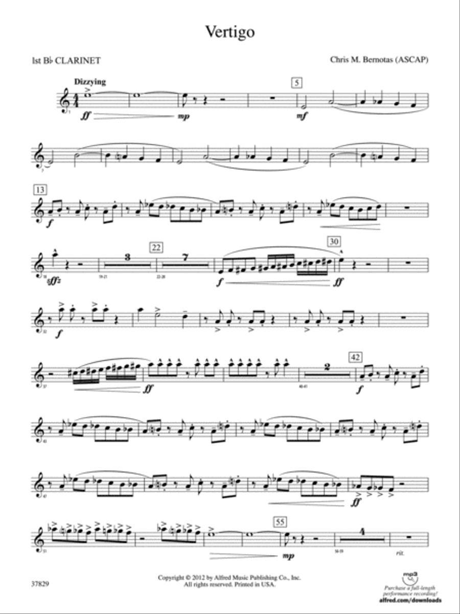 Vertigo: 1st B-flat Clarinet Concert Band scores gallery preview page 1