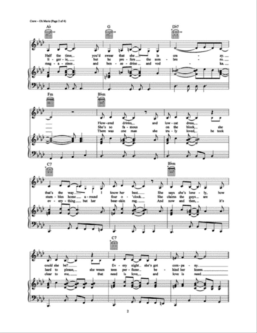 Oh Marie Piano, Vocal, Guitar scores gallery preview page 2