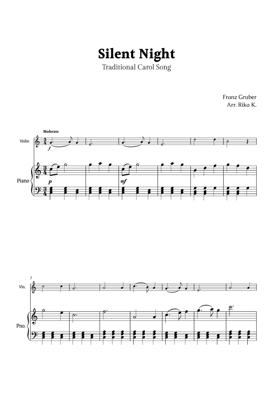 Silent Night for Violin and Piano Chamber Music scores gallery preview page 1