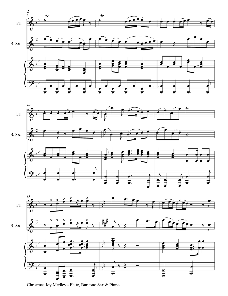 CHRISTMAS JOY MEDLEY (Trio – Flute, Baritone Sax & Piano with Parts) Woodwind Duet scores gallery preview page 3