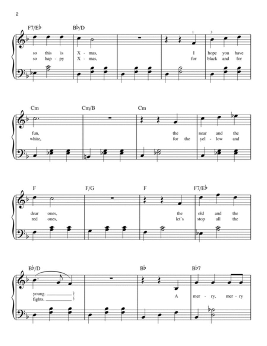 Happy Xmas (War Is Over) Happy Xmas (War Is Over) Easy Piano scores gallery preview page 2