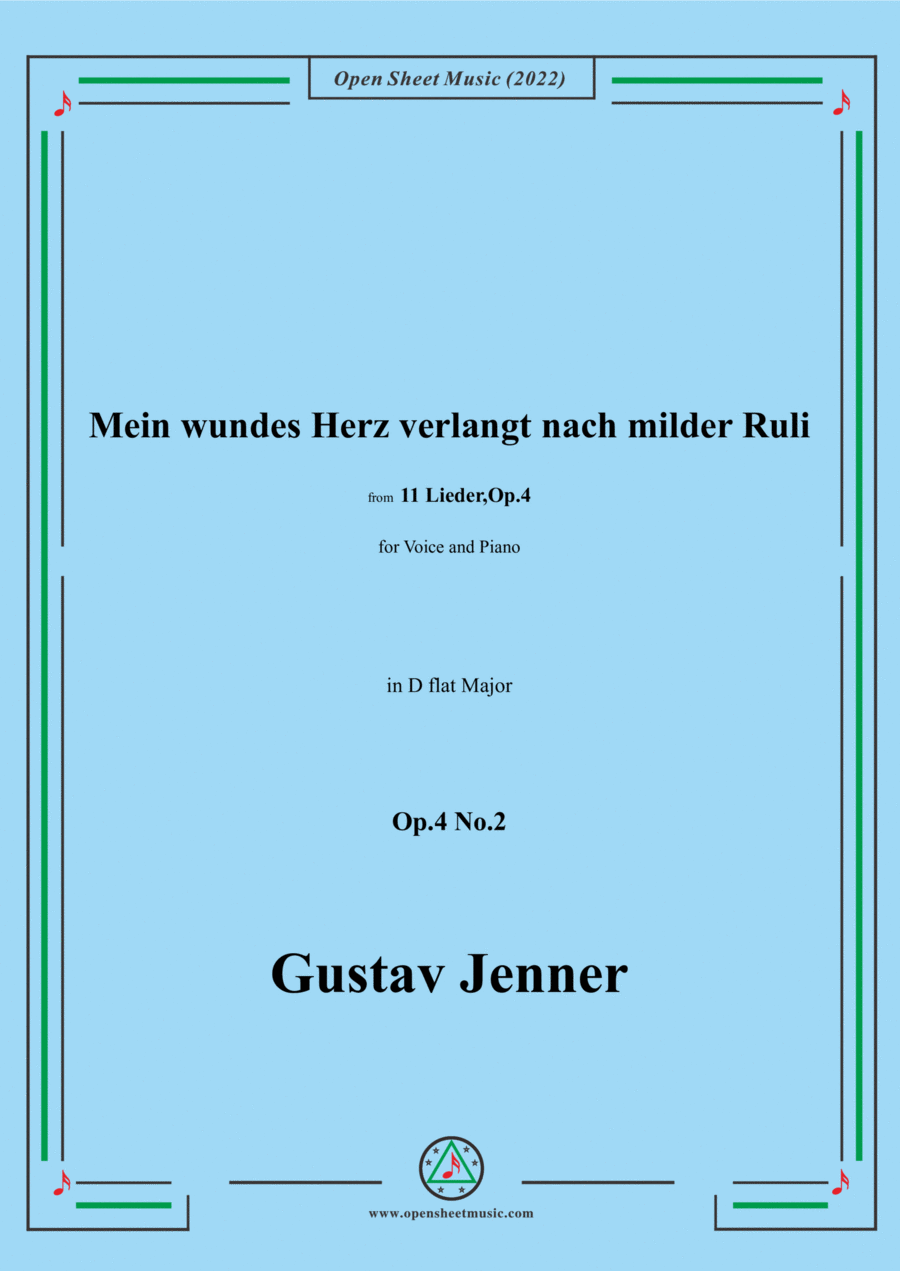 Jenner-Mein wundes Herz verlangt nach milder Ruli,in D flat Major,Op.4 No.2 Voice scores gallery preview page 1
