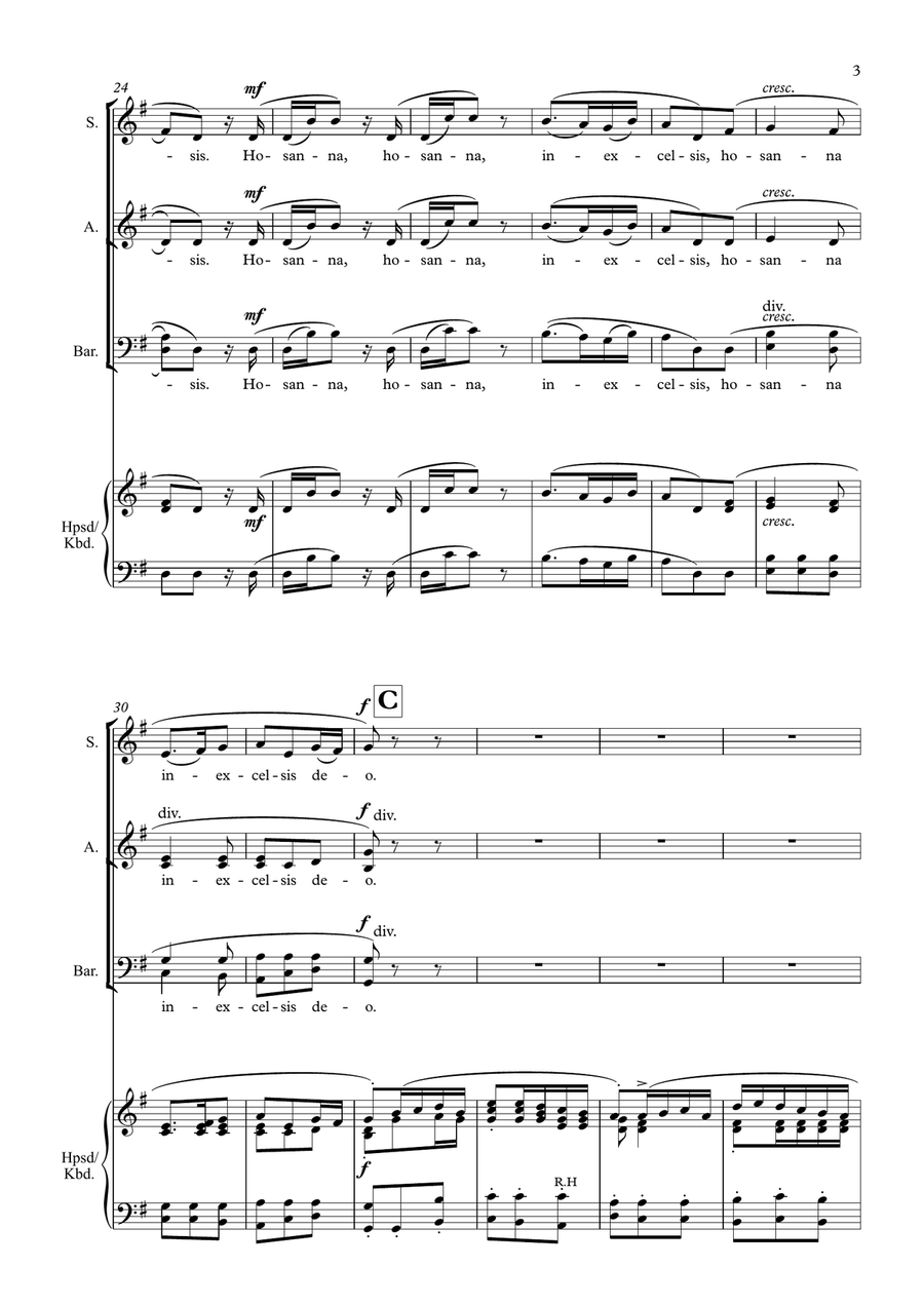 Hosanna In Excelsis Deo (SAB Choir/Piano) 3-Part scores gallery preview page 4