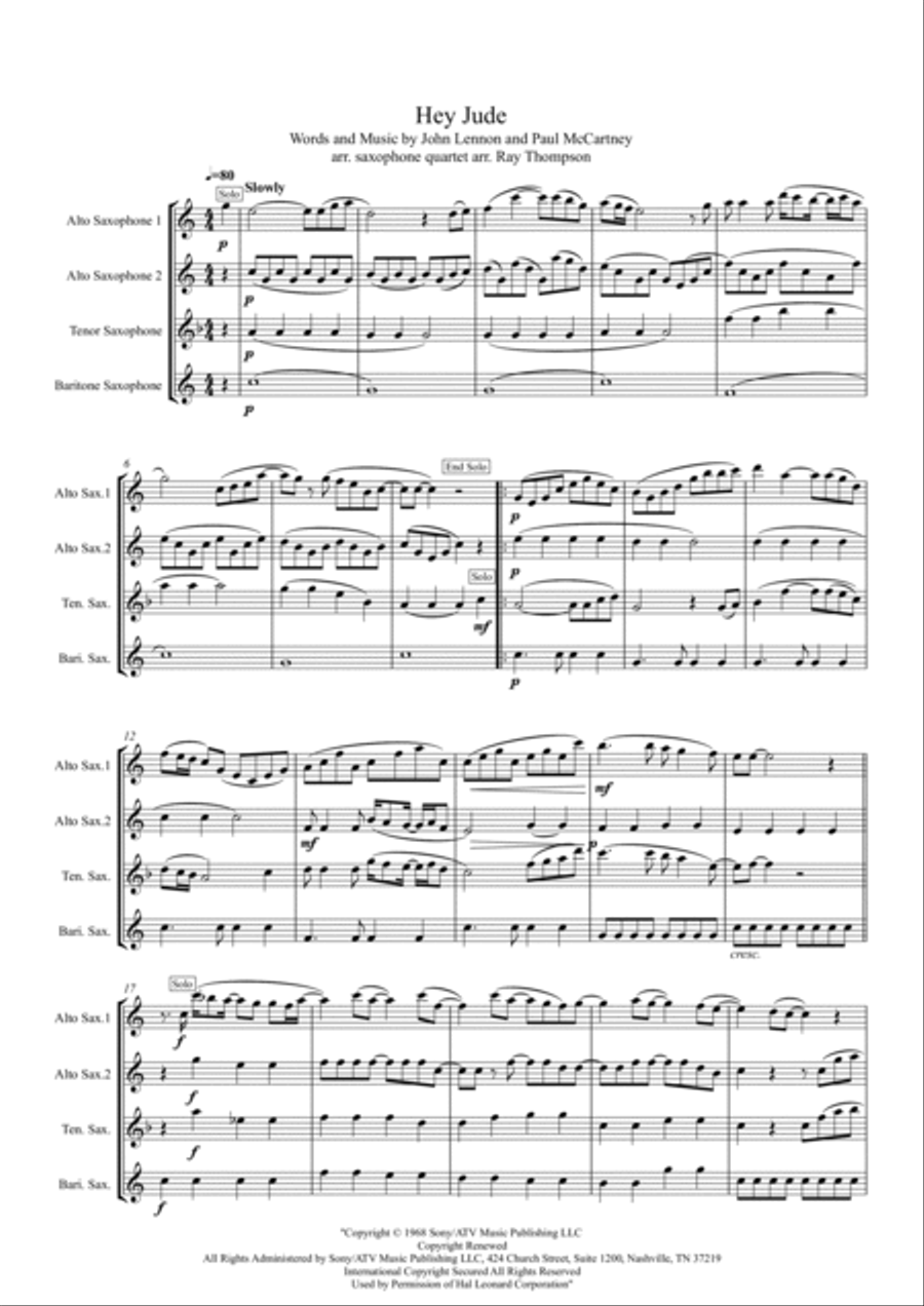 Hey Jude Saxophone Quartet scores gallery preview page 2
