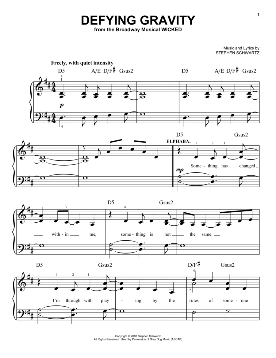 Defying Gravity (from Wicked) by Stephen Schwartz Easy Piano - Digital Sheet Music