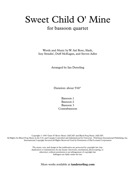 Sweet Child O' Mine for Bassoon Quartet image number null