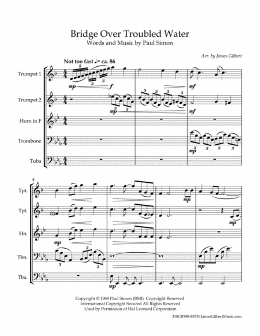 Bridge Over Troubled Water Brass Ensemble scores gallery preview page 4