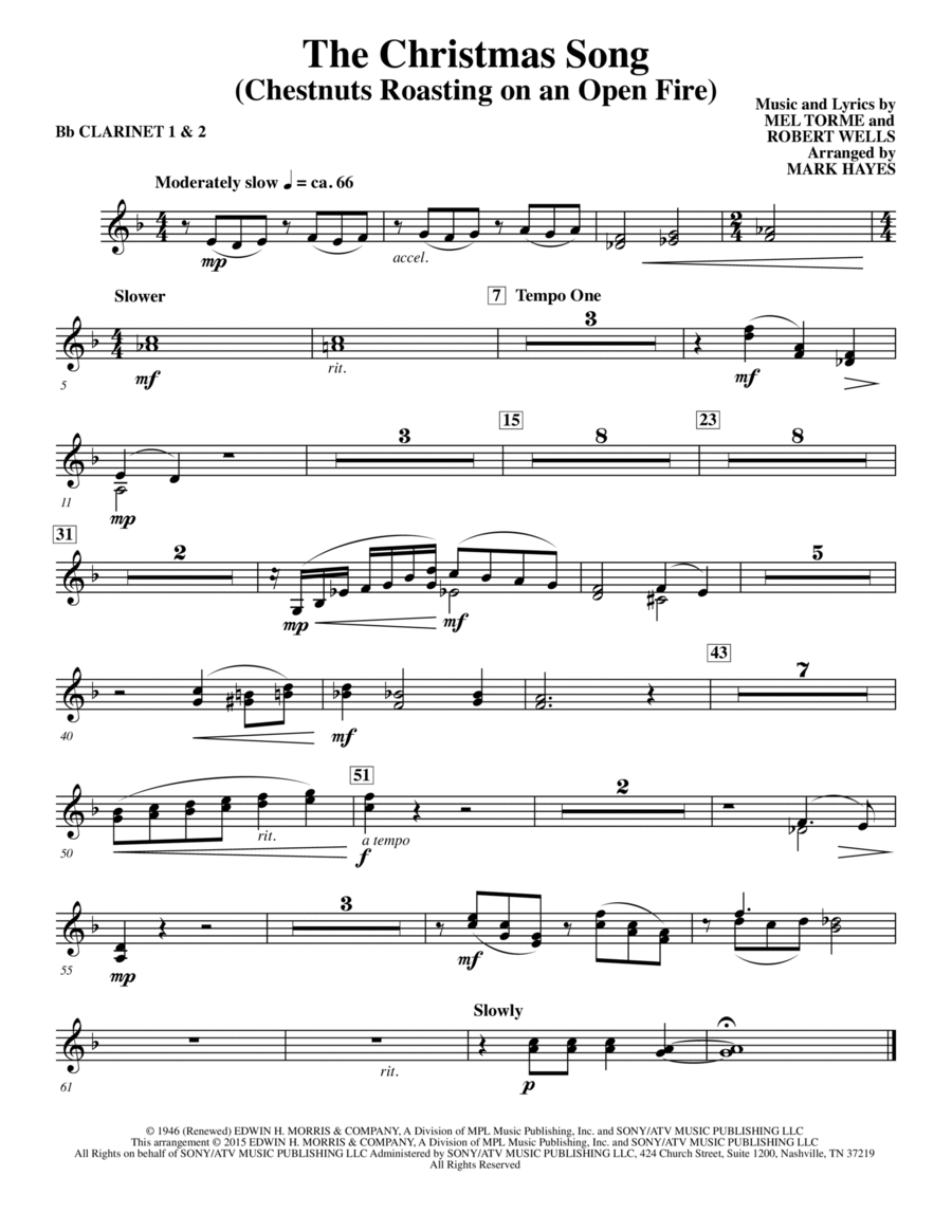 The Christmas Song (Chestnuts Roasting On An Open Fire) - Bb Clarinet 1,2 Choir scores gallery preview page 1